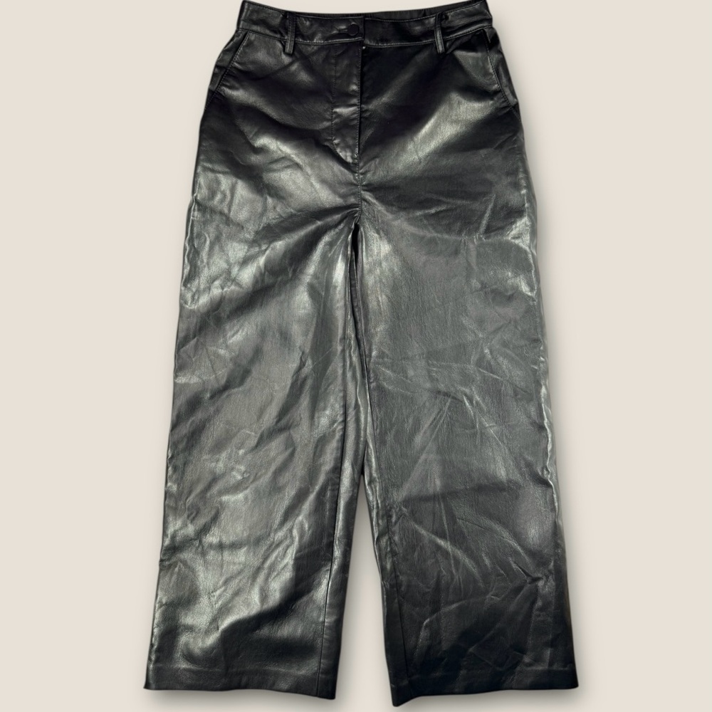 Babaton Black Wide Leg Faux Leather Pants Size 8